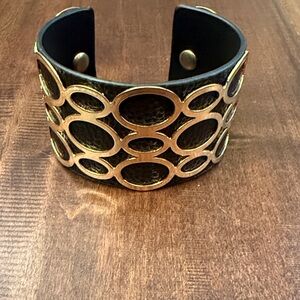 Black & Gold Leather Cuff Bracelet